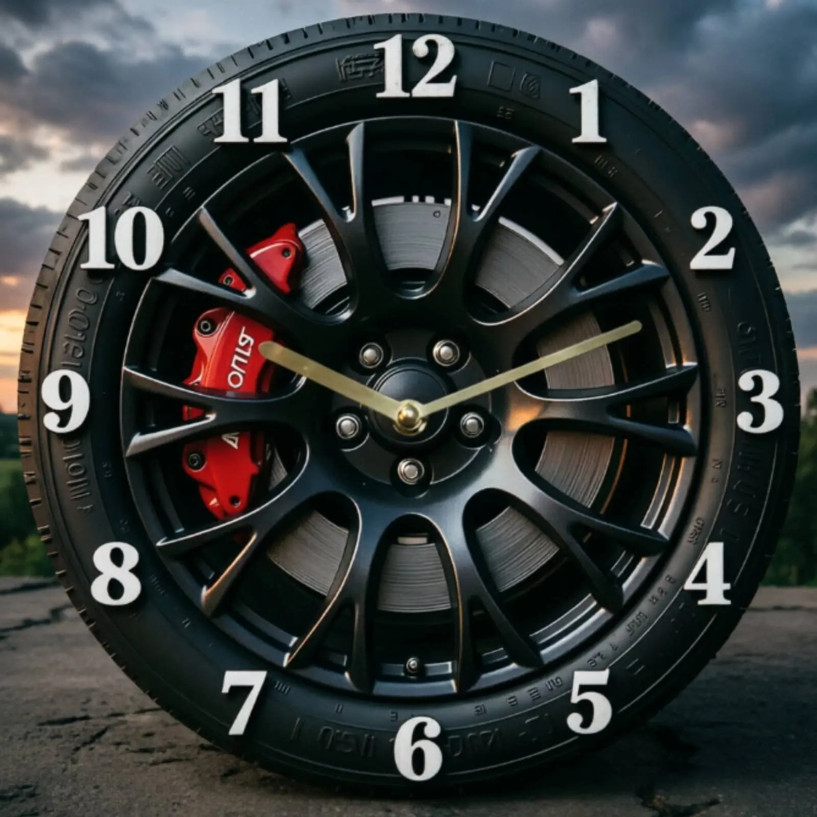 2D Car Wheel Wall Clock Modern Minimalist Design Car Wheel Wall Clock Easy to Hang Timepiece for Auto Fans, Garage, Man Cave, Wo view 6