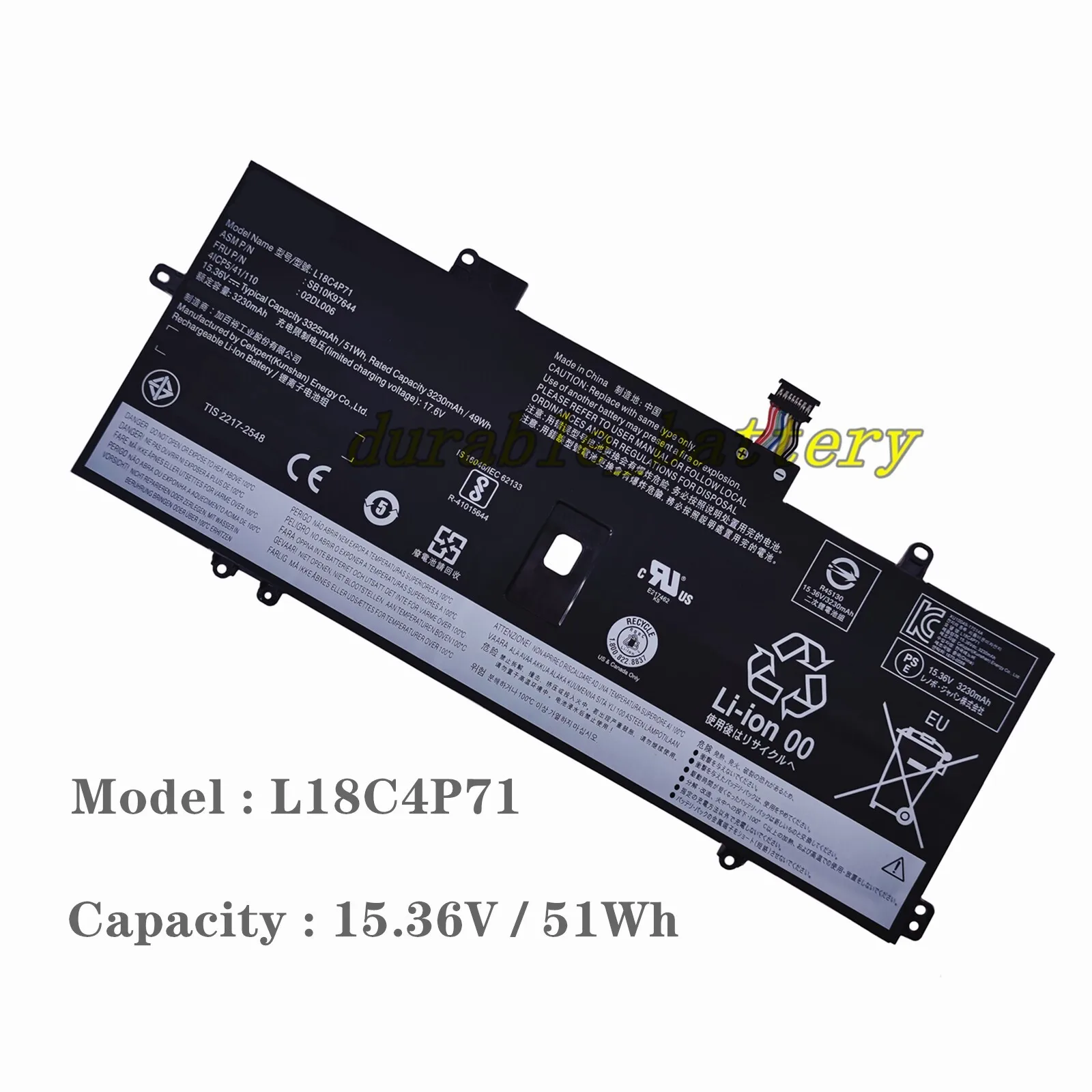 

New OEM15.36V 51Wh L18C4P71 Laptop Battery For Lenovo ThinkPad X1 Carbon 7th Gen/8th Gen X1 Yoga 4th Gen/5th Gen Series