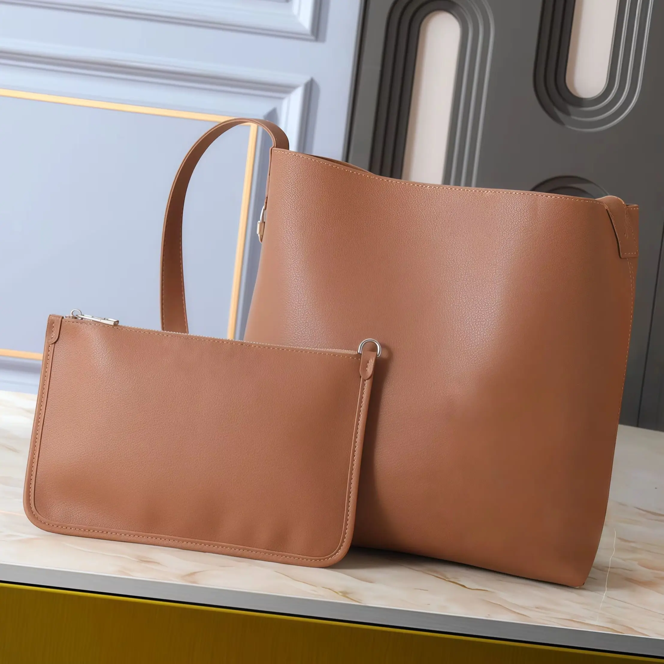 2025 Novo estilo bolsa com carteira bolsa de ombro extra grande capacidade couro de grão liso camurça removível 30 x 33 x 15,5 cm