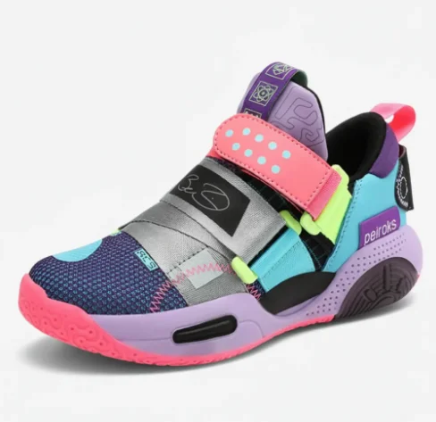Boys' high-top breathable casual running shoes with PVC sole and spandex upper