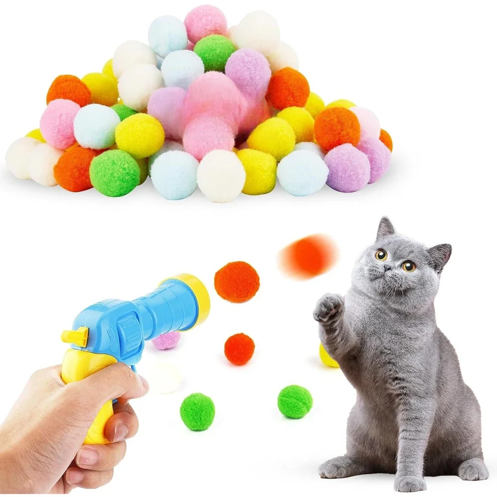 Plush Ball Shooting Gun for Cats, Brinquedos interativos, Mini Pompoms Launcher, Jogos, Acessórios