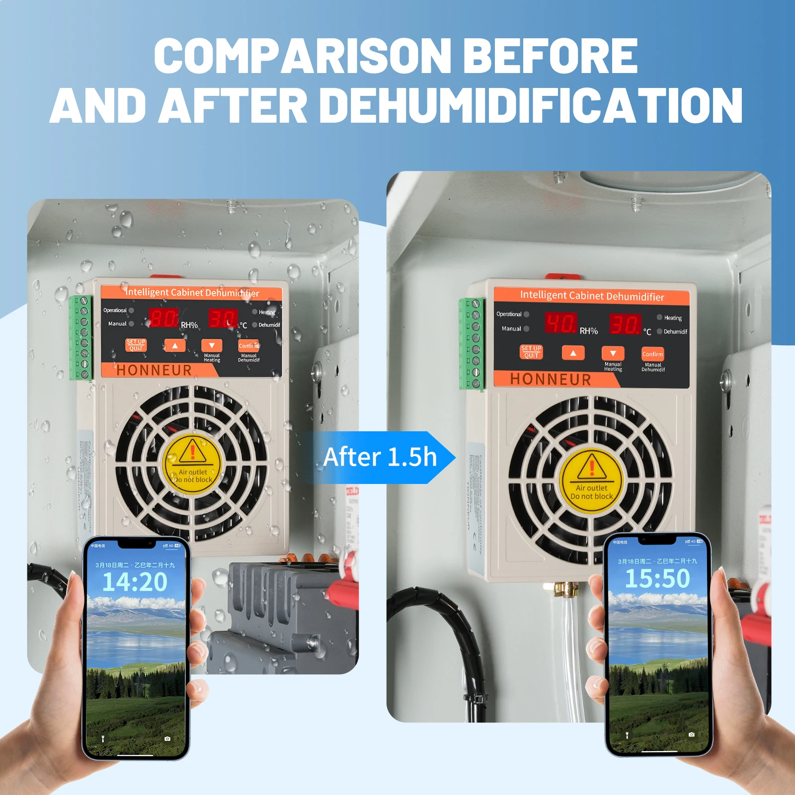 Fully automatic mini dehumidifier 13.5oz displacement, suitable for electric box | grow tent | pet box | RV, with drainage hose