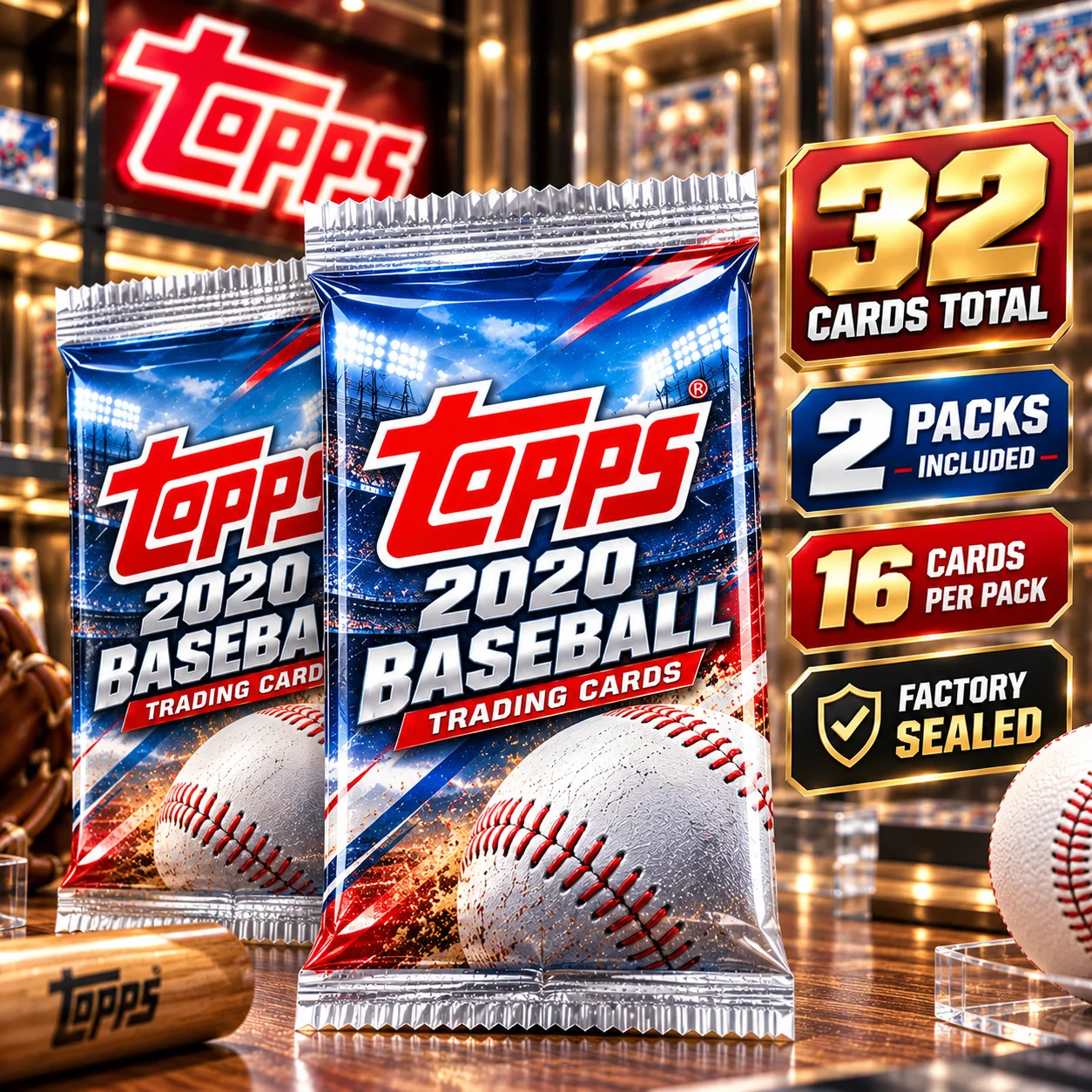 32 Cards 2020 Topps Baseball Retail Pack 2-Pack Bundle, 16 Cards Per Pack, Factory Sealed Baseball Trading Card Packs, Collectible Sports Card Collection for Trading, Card Opening, Binder Storage & Display