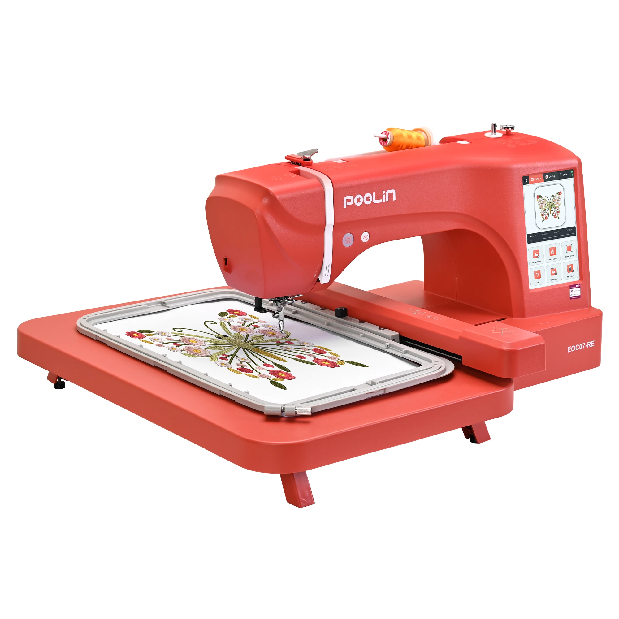 

Poolin EOC07RE Embroidery Machine, 7.9" x 15" Large Embroidery Area, 7" Touchscreen, Embroidery Starter Supplies Included