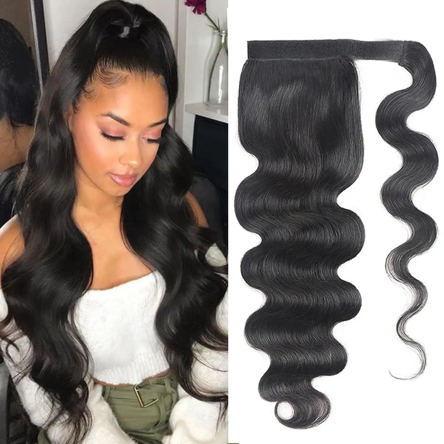 

Brazilian Virgin Body Wave Human Hair Ponytail Magic Tie Long Body Wave Ponytail
