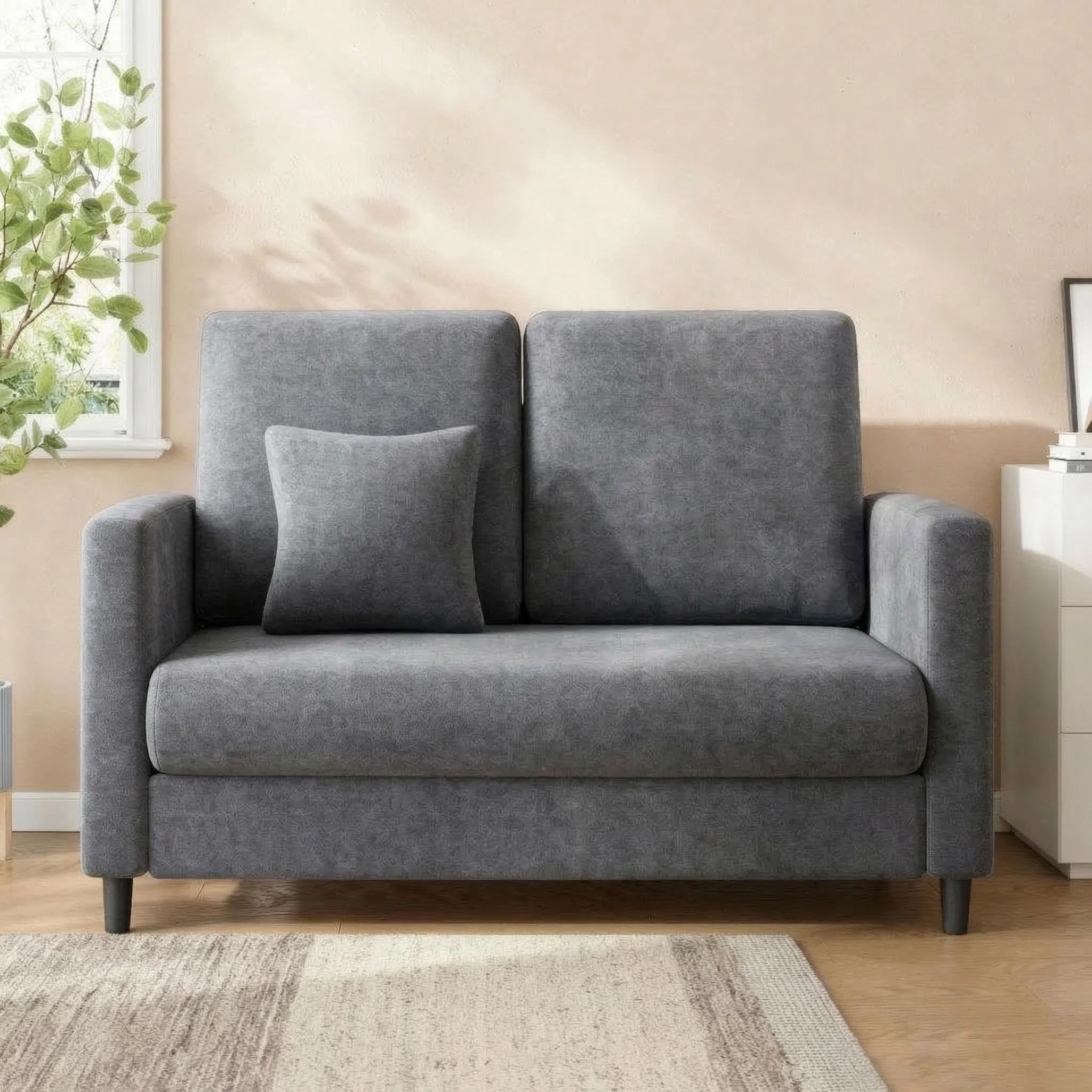 52-Zoll-Loveseat-Sofa für kleine Räume – Chenille-Polsterung, 2-Sitzer-Couch mit 2 Zierkissen und plüschiger Rückenlehne, robuster Holzrahmen, ideal für Wohnzimmer und Schlafzimmer, blaugrau