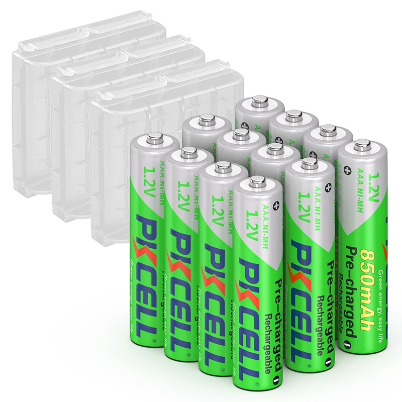 PKCELL 12 Pack Rechargeable AAA 850mAh NiMH Enecycle Triple A Batteries Long Lasting Pre-Charged Battery Recharge up to 1000x