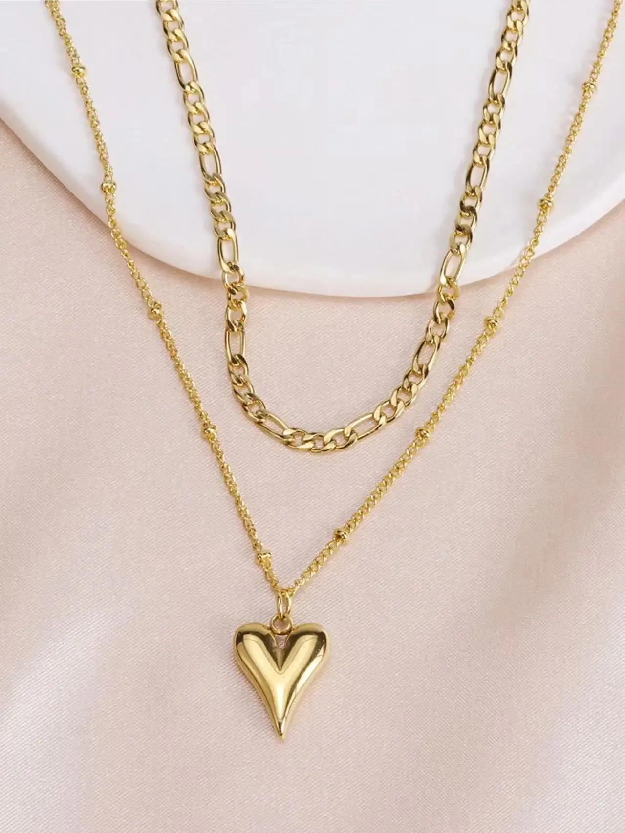 الفولاذ المقاوم للصدأ متعدد الطبقات القلب قلادة قلادة للنساء موضة الذهب اللون سلسلة الترقوة CharmChoker هدايا عيد الهالوين