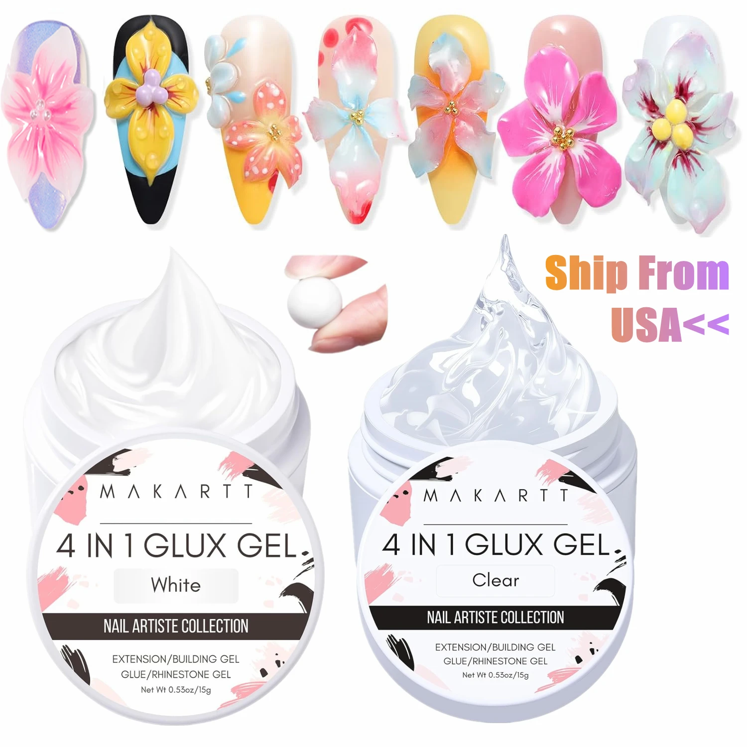 

Makartt Solid Builder Nail Gel, 15ML 4-in-1 White Non-sticky for Extension 3D Sculpting Nail, UV Glue for Acrylic Tips