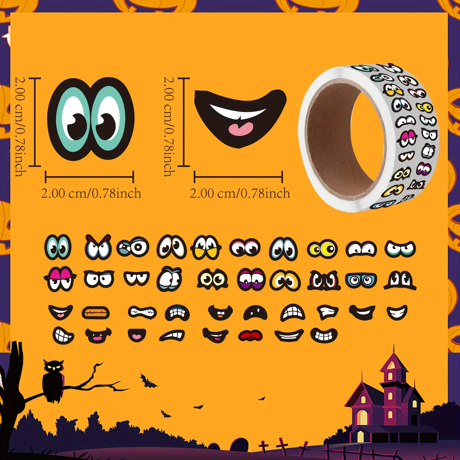 2000 PCS Mini Eyes and Mouth Stickers for Halloween DIY, Self-Adhesive Vinyl Labels for Scrapbooking, Journals, Bottles & Crafts
