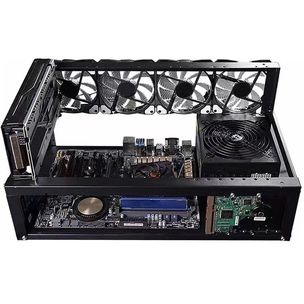 Steel Coin Open Air Miner Mining Frame Rig Case Up To 12 GPU 8Cards Ethereum Bitcoin Mining Rig Aluminum Stackable Mining Frame