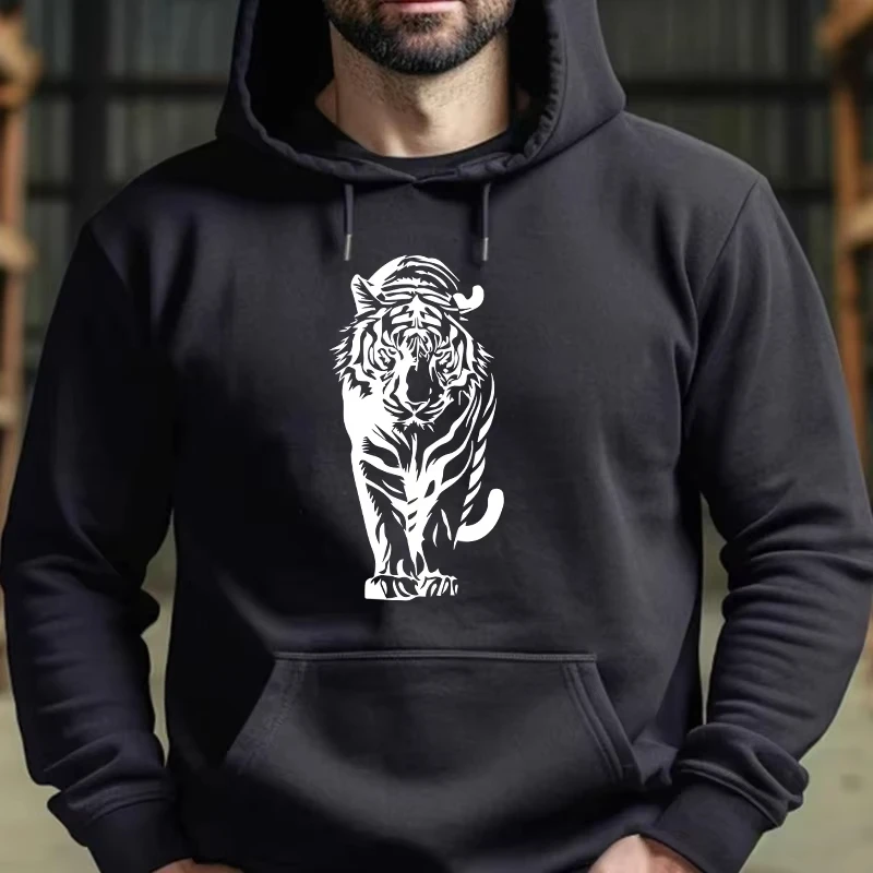 

2025 Men's High-Quality Tiger Printed kid Hoodie Hooded Sweatshirt Casual Sports Gym Fitness Pullover Male Daily Wear