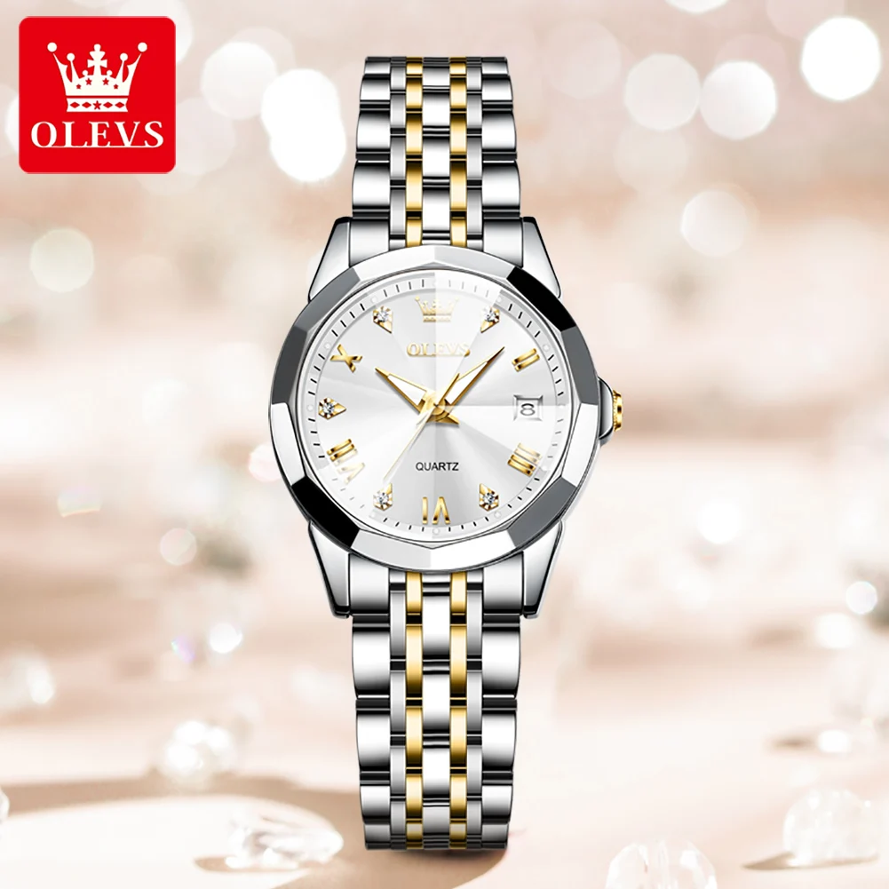 OLEVS Women  Quartz Watch Silver Stainless Steel  Fashion Ladies Waterproof Luminous Watches