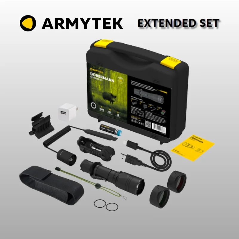 LED Tactical Flashlight New Armytek Dobermann Magnet USB Rechargeable Extended Set (F02005C)