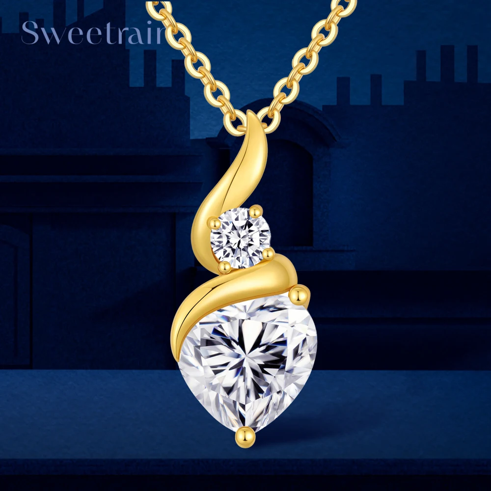 2CT Heart Moissanite Necklaces for Women 925 Sterling Silver Plated 18k Gold Pendant Necklace Gifts for Mom Wife Her Girlfriend