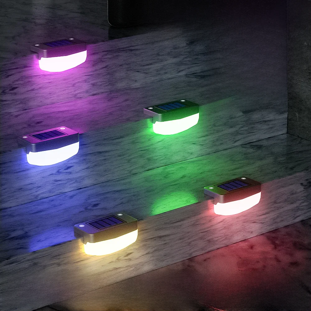 RGB LED Solar Lamp Step Deck Lights Waterproof Outdoor Garden Courtyard Stairs Railing Fence Decoration Lighting Cold/Warm White