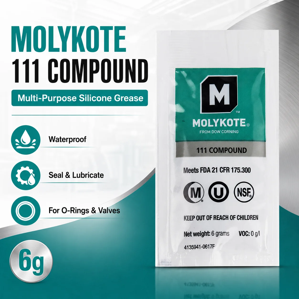 MOLYKOTE 111 Compound Silicone Grease 6g Waterproof O Ring Lubricant Valve Sealant for Faucet Rubber Plastic Gasket Seals