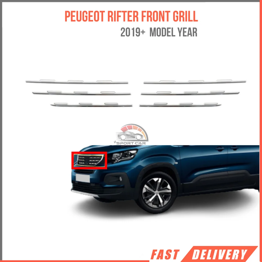 Stainless steel grill parts for Peugeot Rifter 2019 + Model for Exterior accessories Rifter 6 PCs modification stylish