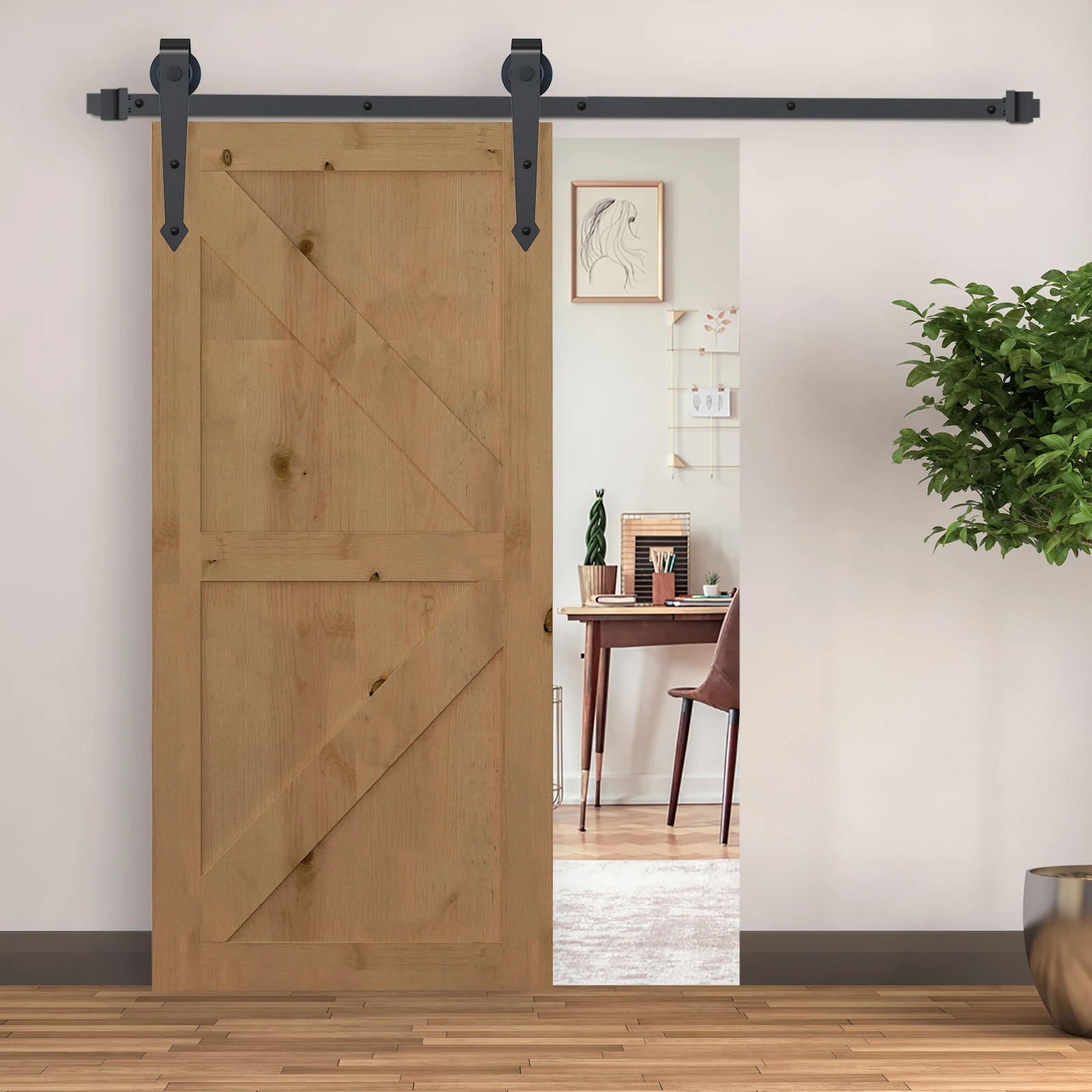 HOMCOM Kit de puerta corredera de granero negra de 200 cm (6.6 pies) para una sola puerta, kit de puerta de granero antigua para sala de estar/jardín con riel de suspensión en J