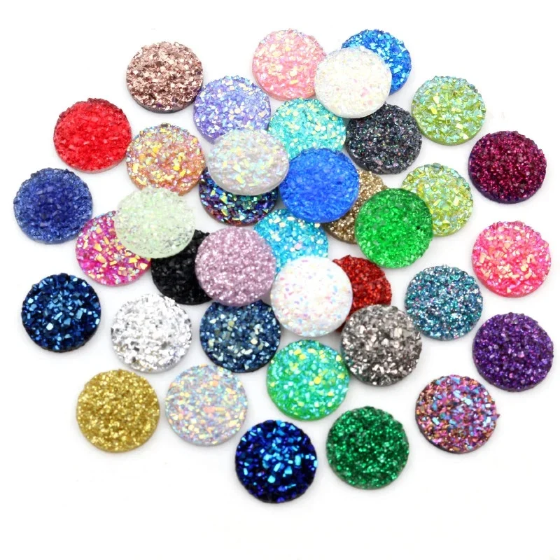 Nowa moda 40 sztuk 8mm 10mm 12mm Mix kolory Druzy kamień naturalny wypukłe mieszkanie powrót żywica Cabochons biżuteria akcesoria dostaw — zdjęcie 2