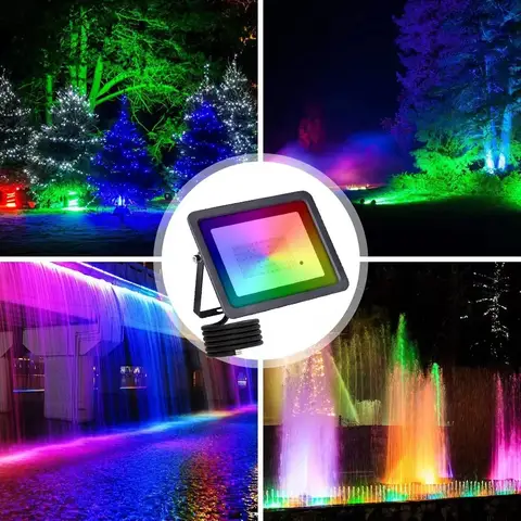 Reflector LED RGB para exteriores, foco de pared impermeable IP66, reflectores RGB con control remoto, luces decorativas para paisaje de Festival