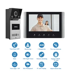 Tuya-timbre de puerta con vídeo inteligente, tarjeta magnética, desbloqueo, Control de acceso, videoportero WiFi de 7 pulgadas, soporte para timbre, visión nocturna infrarroja