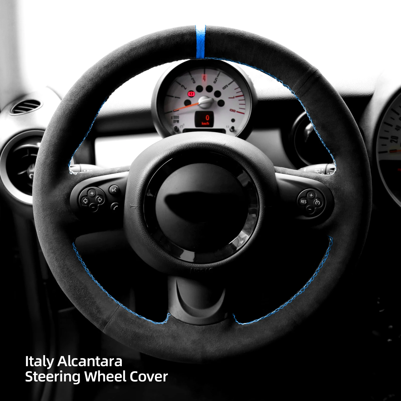 Alfanxi Hand Stitch Alcantara Steering Wheel Cover Compatible with Mini Cooper/Cooper S One