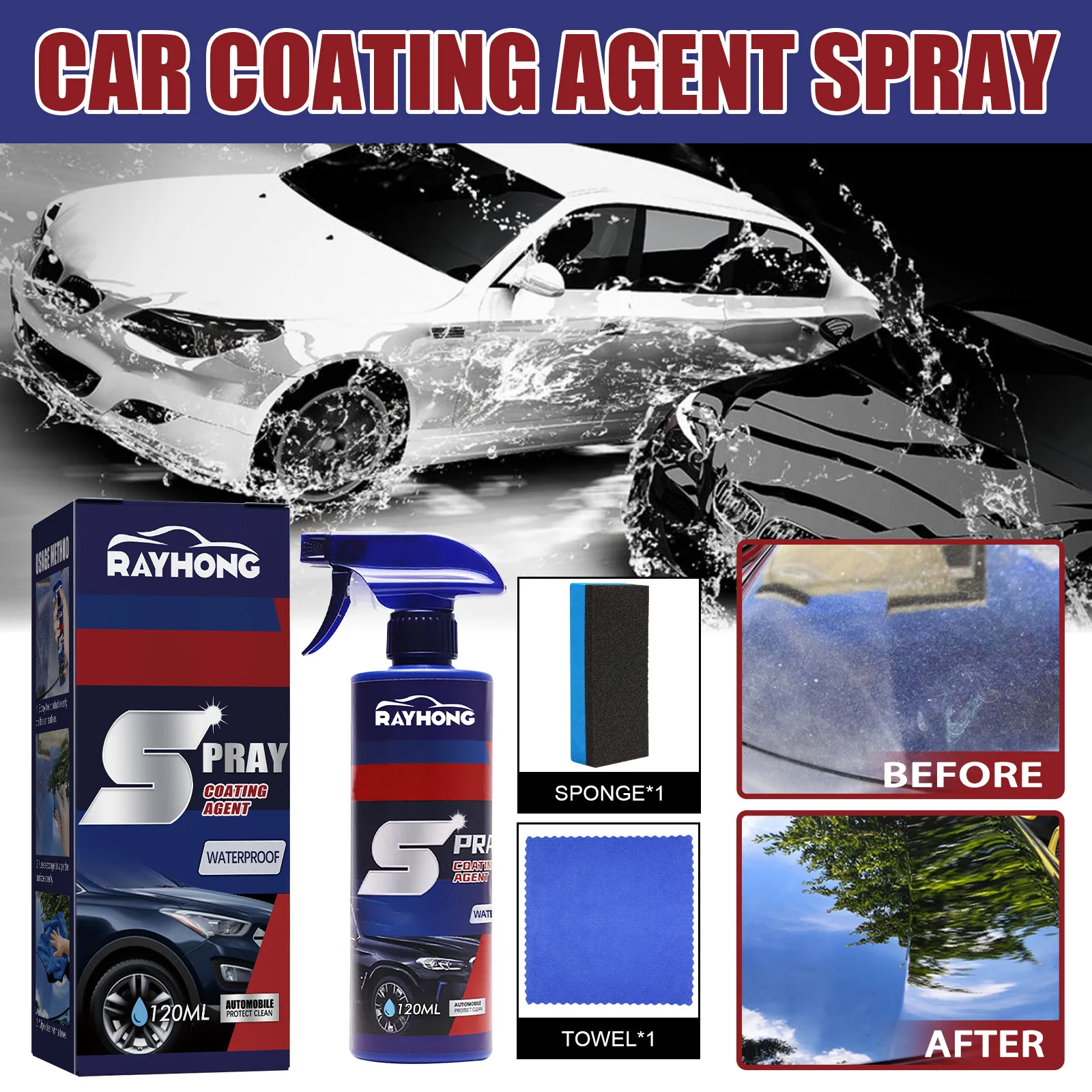 Rayhong 120ml 3 In 1 Car Coating Spray Paint Scratch Repair Dirt Stain Remover Auto Coating Agent Car Polish Paint Cleaner Spray