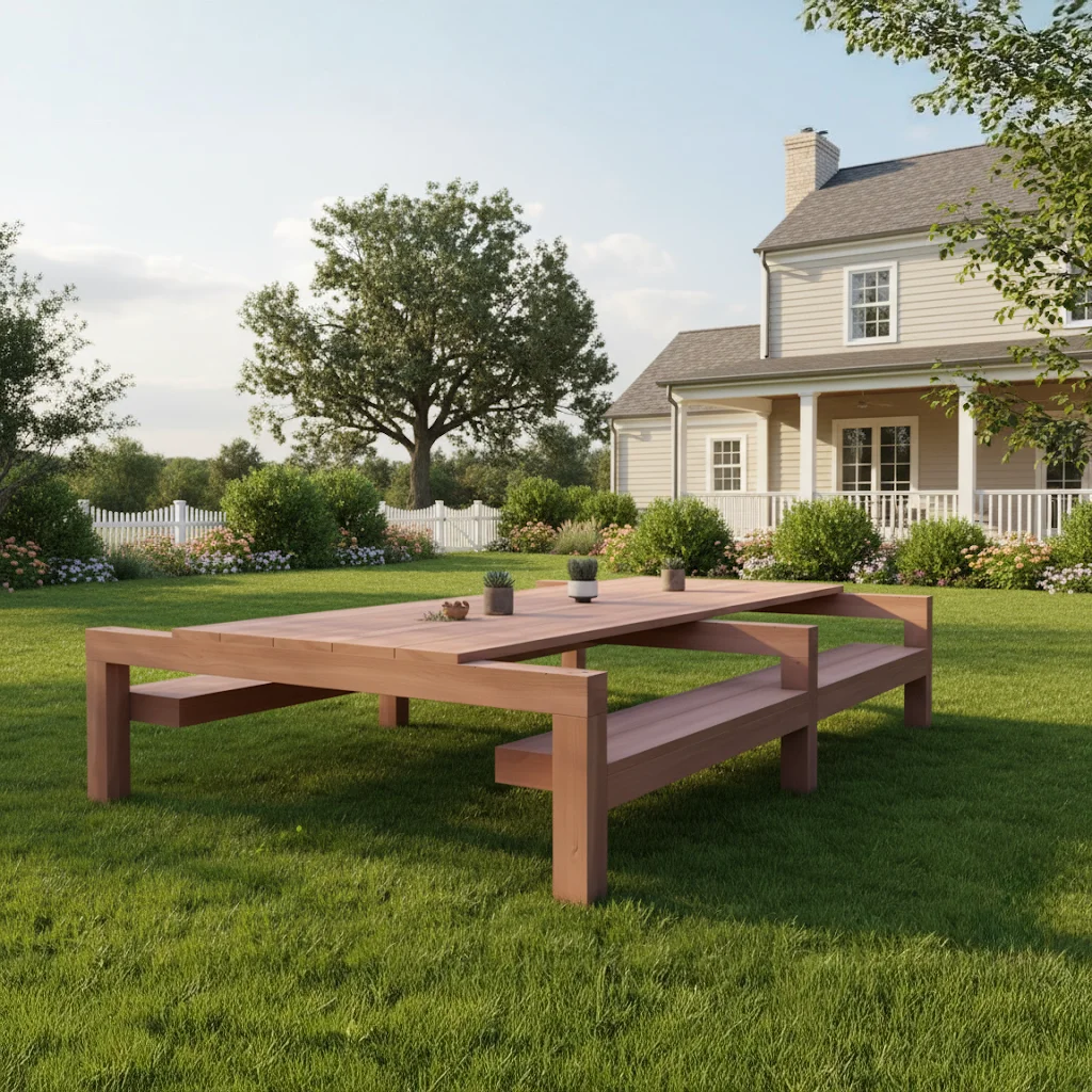 Outdoor Table with Benches Printed Plans – 16 ft 6x6 Base | DIY Woodworking Guide (Printed Booklet, No Materials, Not a Kit)