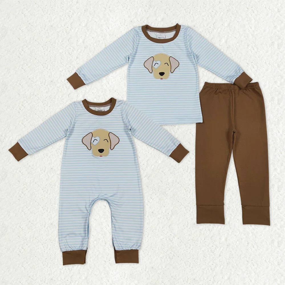 

z1212-11 LR2659 Wholesale baby rompers kids clothes boys embroidery puppy long sleeve romper Autumn Boutique clothing