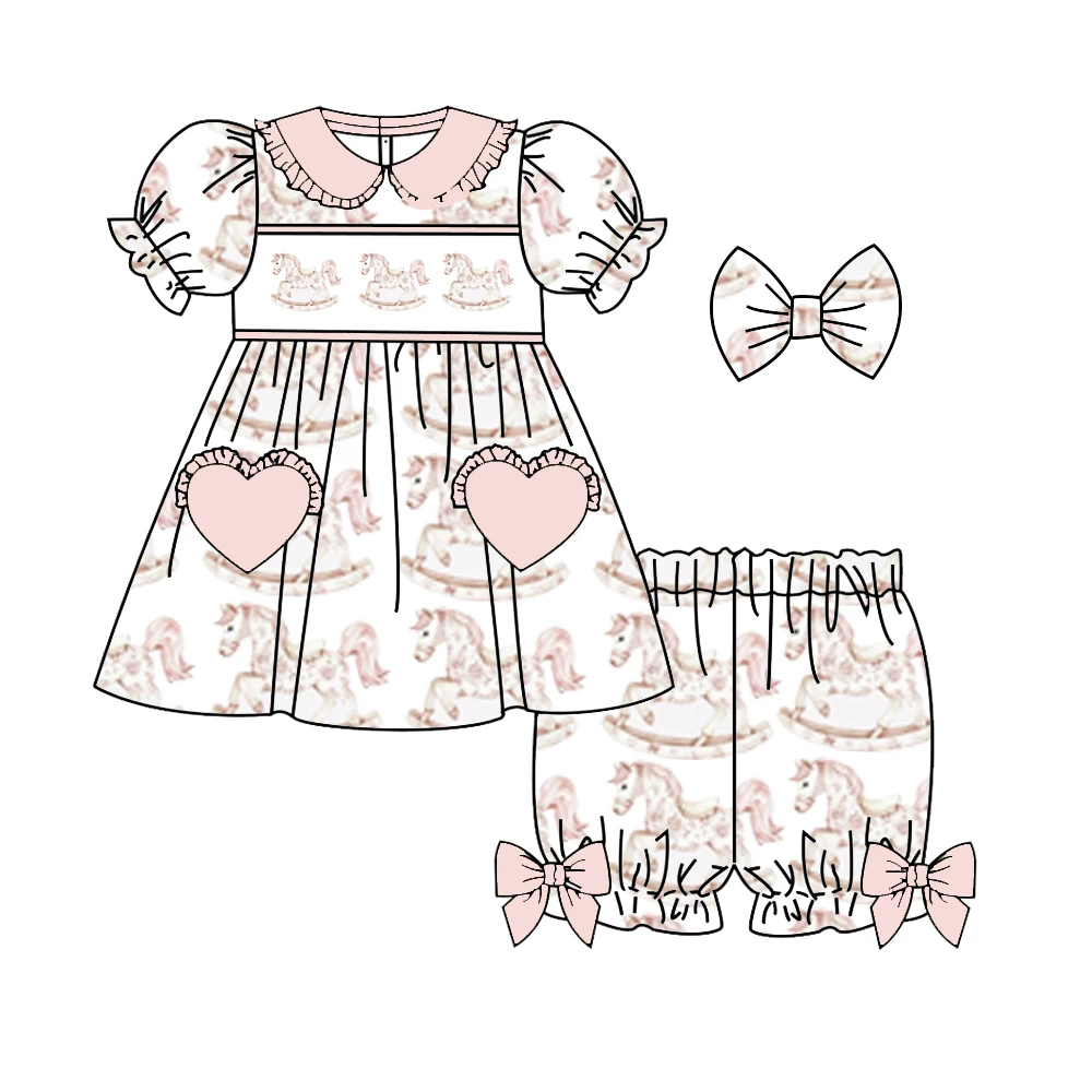 Boutique Children's Sets Short-Sleeved Stretch cartoon Print Shorts Girls' Stretch Pants Sets baby Pajama Sets