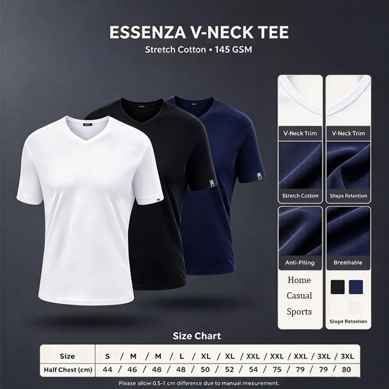 9 Pezzi Magliette a Maniche Corte Uomo, Collo a V in Cotone Elastico, Tessuto Antipilling, Taglio Regolare, T-Shirt Base Traspirante, Per Casa e Uso Quotidiano, Resistente allo Sbiadimento e alla