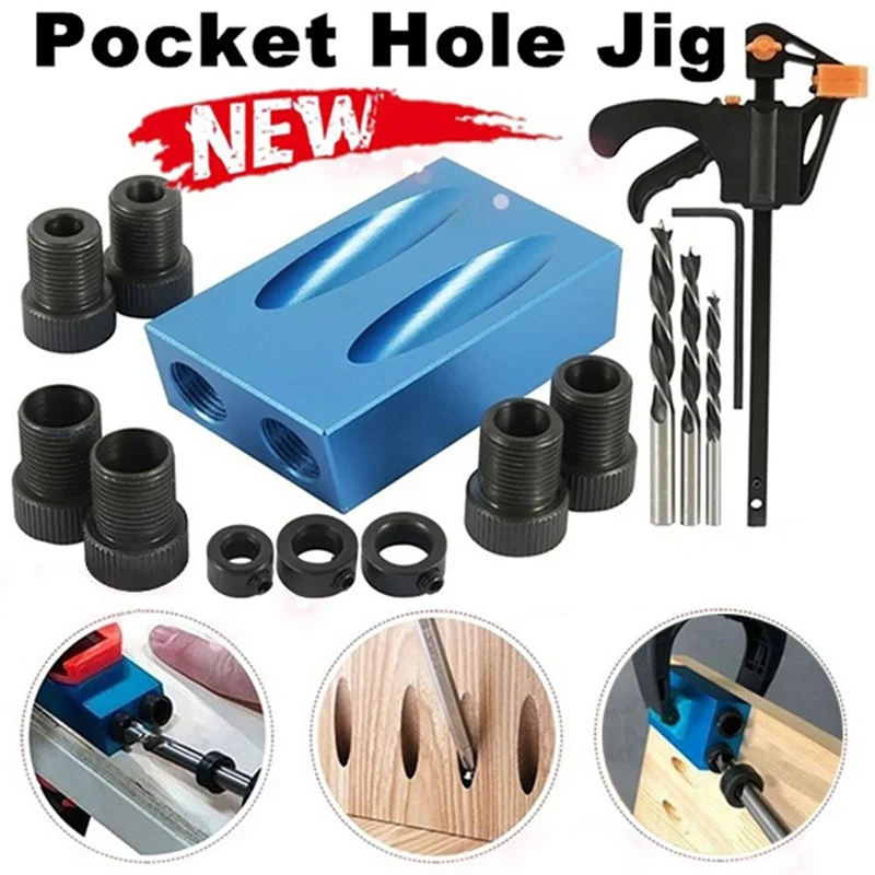 Imagem -02 - Bolso Buraco Parafuso Joinery Kit Joint Angle Locator Tool 15 Graus Dowel Drill Carpinteiros Madeira Guias de Carpintaria Novo Pcs 14 Pcs 15 Pcs