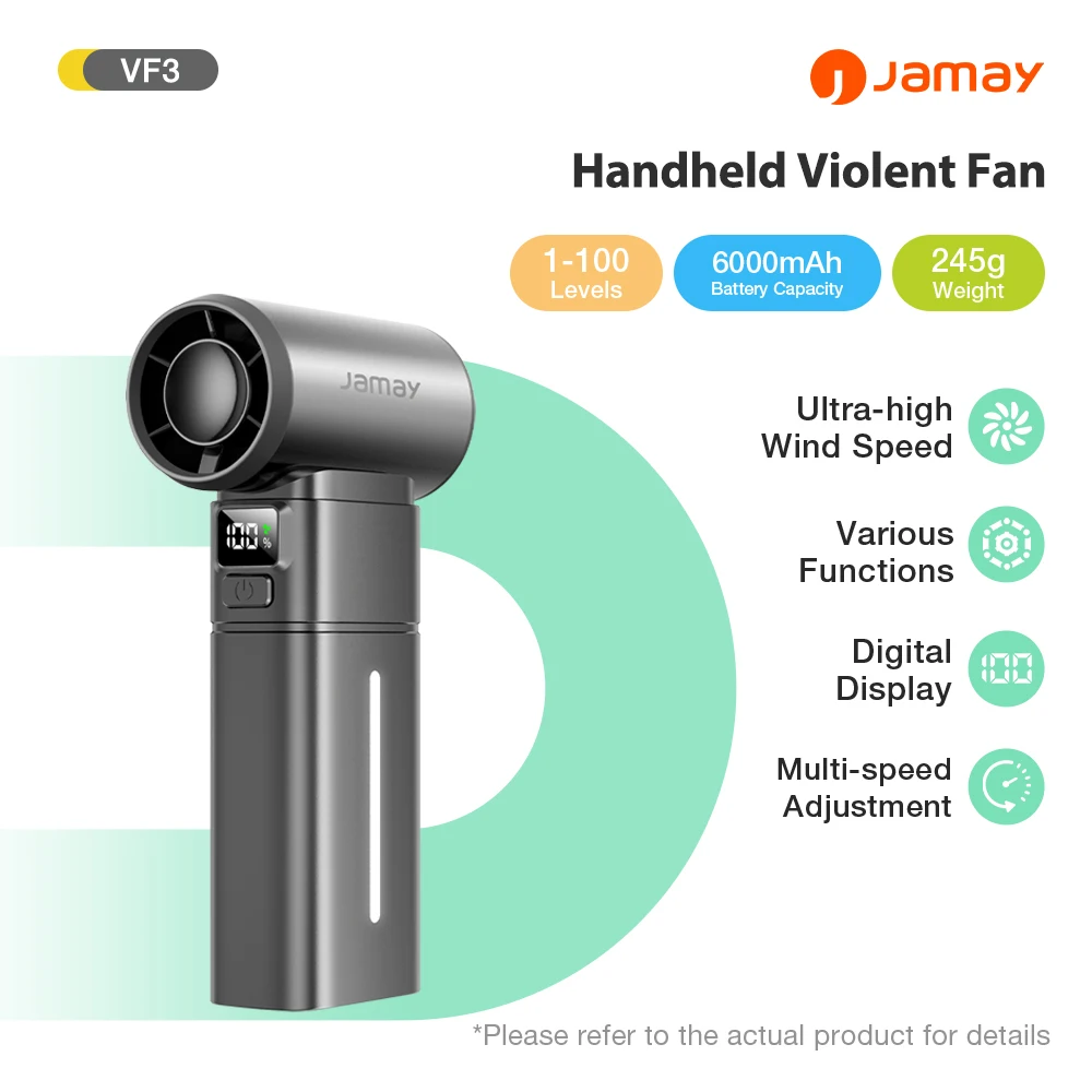 

Portable Handheld Violent Fan 5 Wind Speeds Adjustment Lighting USB Rechargeable Blower Mini Turbo Jet Blower Turbo For Camping