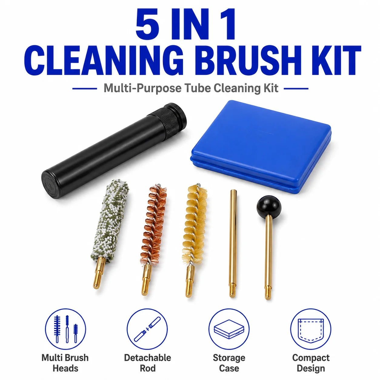 5 in 1 Barrel Cleaning Brush Kit with Storage Case Multi Material Bore Brushes Rod Handle for Hunting Maintenance Tools