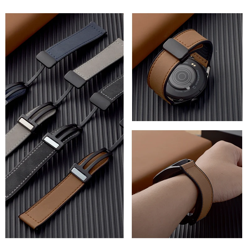 20mm 22mm Leather Strap for Samsung Galaxy Watch5 Pro 45mm 4 6 Classic 42mm 46mm Huawei GT4 3 2 3 Magnetic Buckle Soft Band image 2