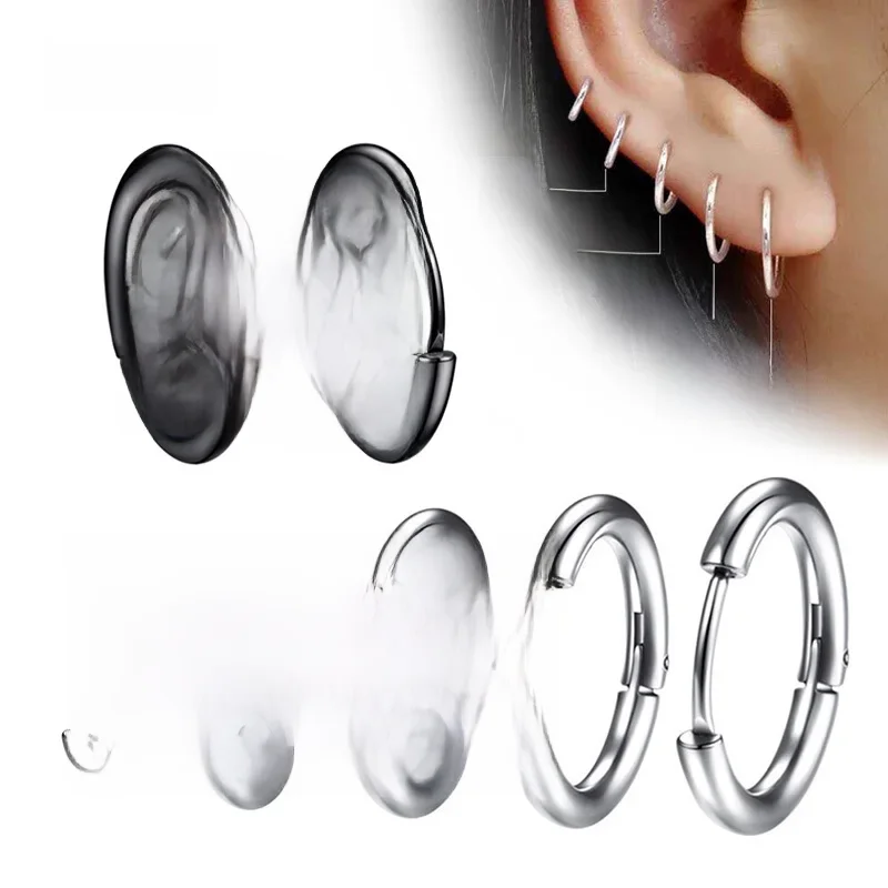 1 Paar Damen/Herren Edelstahl Kleine Creolen Ohrringe Piercing Ohrknorpel Tragus Einfache Dünne Kreise Antiallergische Ohrclips