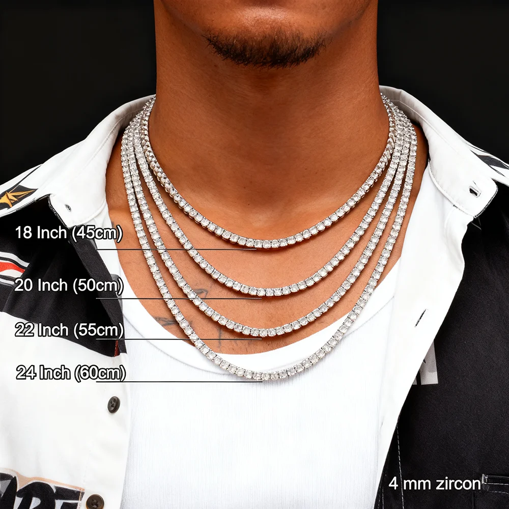 

YLMyself 925 Sterling Silver Tennis Necklace 4mm Pave 5A CZ Iced Out Hip Hop Bling Fine Jewelry For Men & Women 16-24 Inch