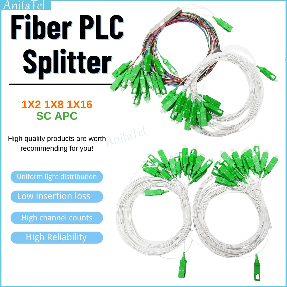 1x2 1x4 1x8 1x16 1x32 plc 0.9mm 1m sc/apc divisor de fibra óptica sm modo único g657a1 pvc ftth divisor de fibra óptica novo