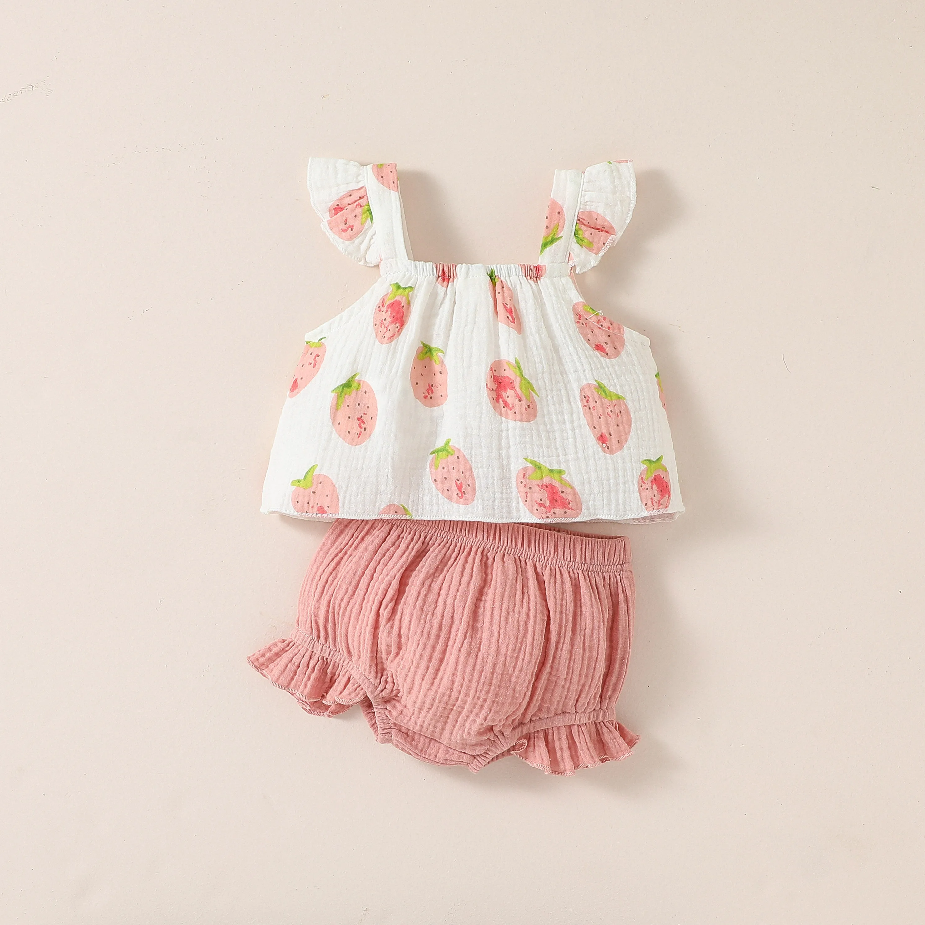 Baby Girl Printing Strawberry Sleeveless Top And Shorts Active Summer Fashion Suit