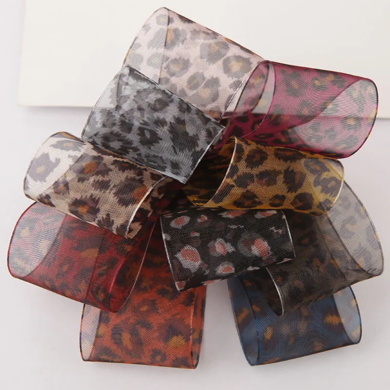 

10mm 16mm 25mm 40mm Red Leopard Print Organza Craft Ribbon For Hair Bows Headbands Making Gift Package Wrapping Tie Accessories