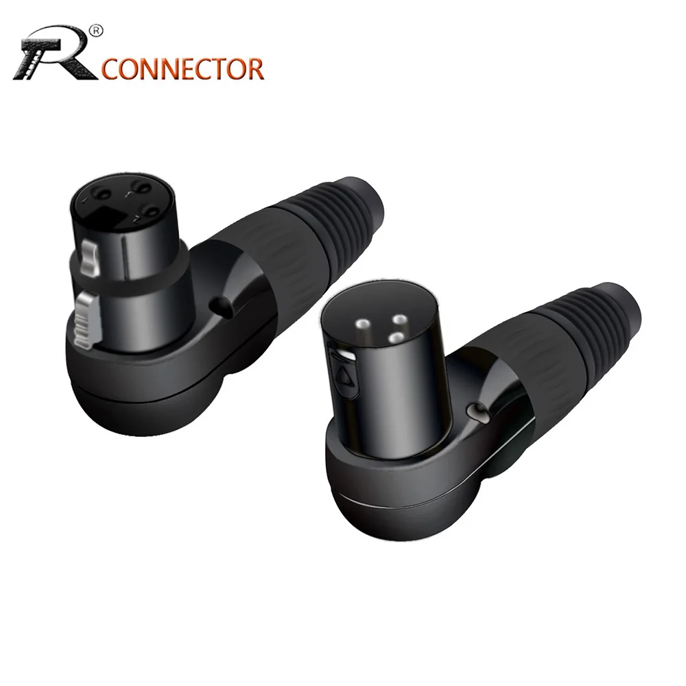 2pcs/1pair Right Angle 3Pole XLR Connector Male+Female XLR Microphone Plug Audio Cable Wire Connectors Multi-Directional Adapter