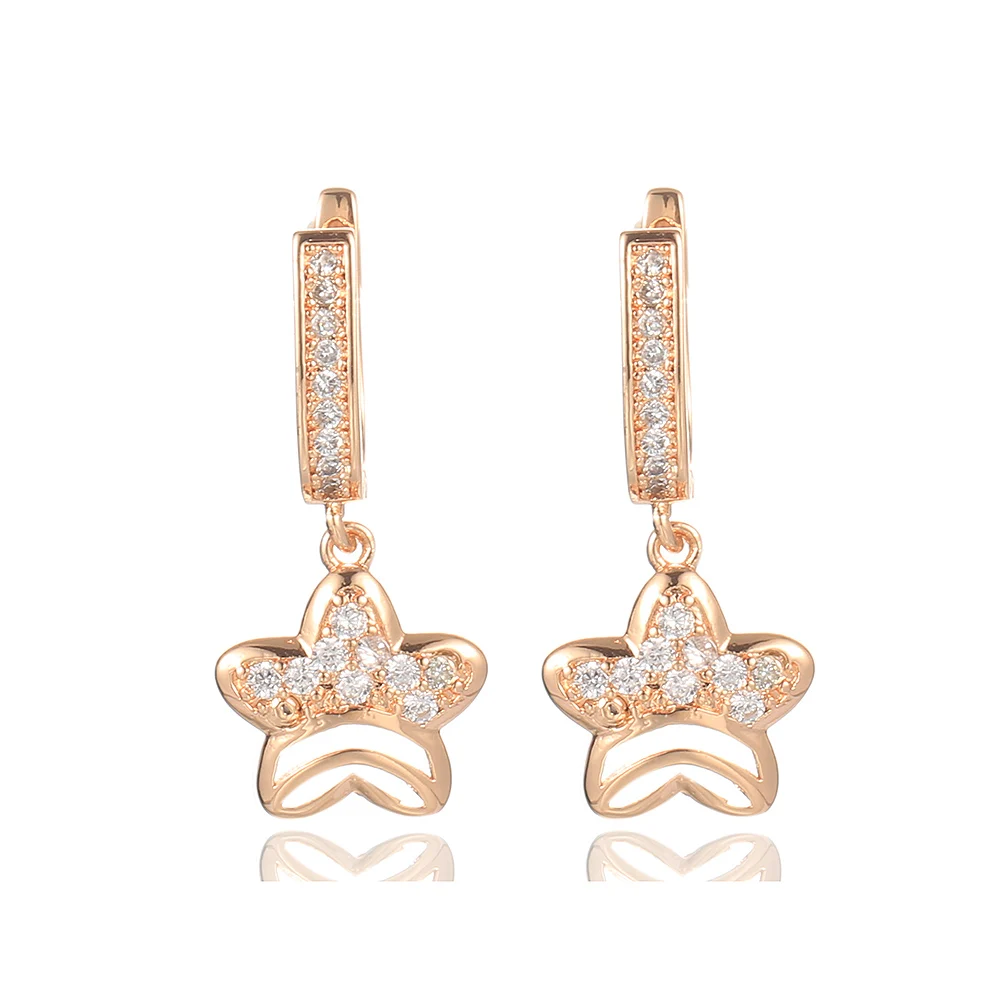 

Cute Cut Out Star Earrings For Women Girls Rose Gold Color Zircon Dangle Drop Earrings Female Jewelry Gifts