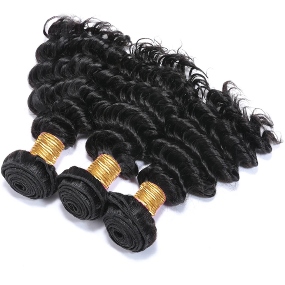 Bundles Deep Wave Extension de tissage de cheveux humains brésiliens, 100% Remy Hair Extensions, Kinky Curly Backing, 12A