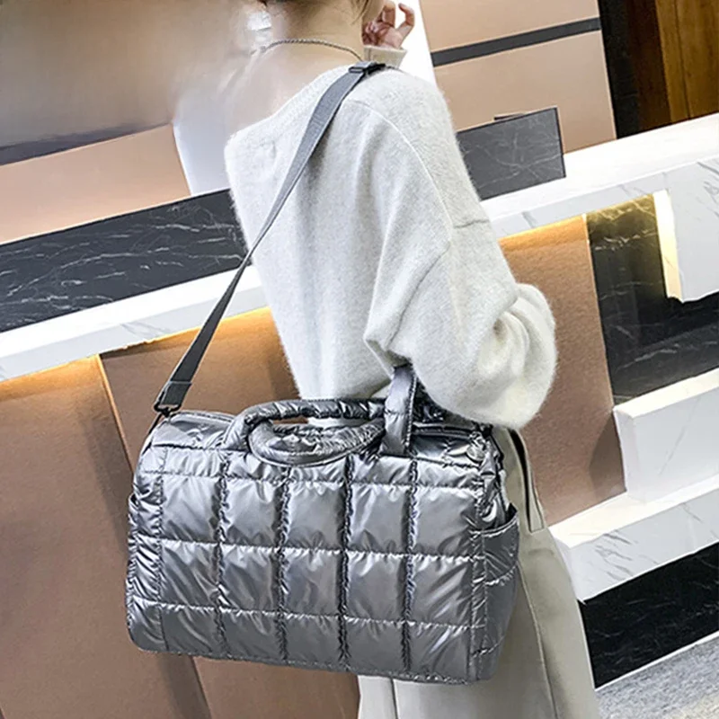 Yogodlns Luxury Space Padded Cotton Handbag Big Capacity Shoulder Bag Waterproof Nylon Bag Travel Down Crossbody Bag Purse Bolsa