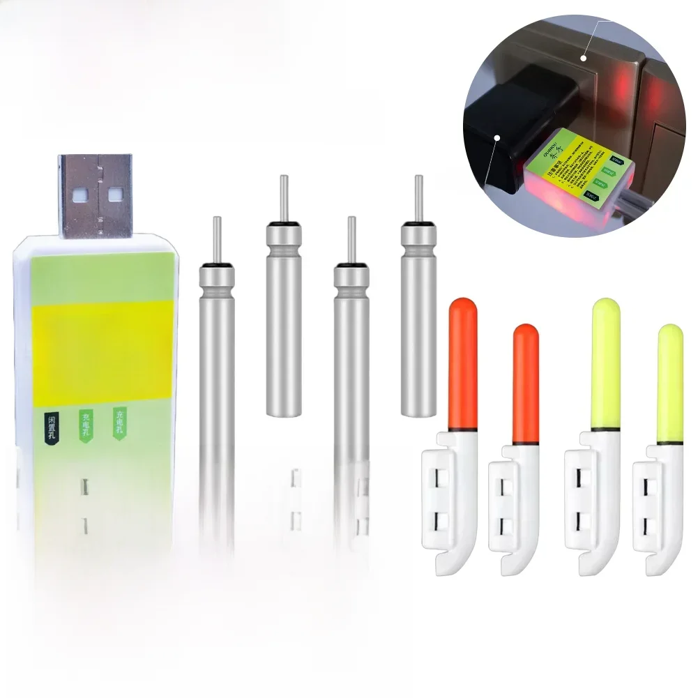 Nocne wędkowanie elektryczne pływaki światło Luminous akumulator CR425 3.7V zestaw ładowarek USB boja narzędzia Bobber Pesca Tackle — zdjęcie 2