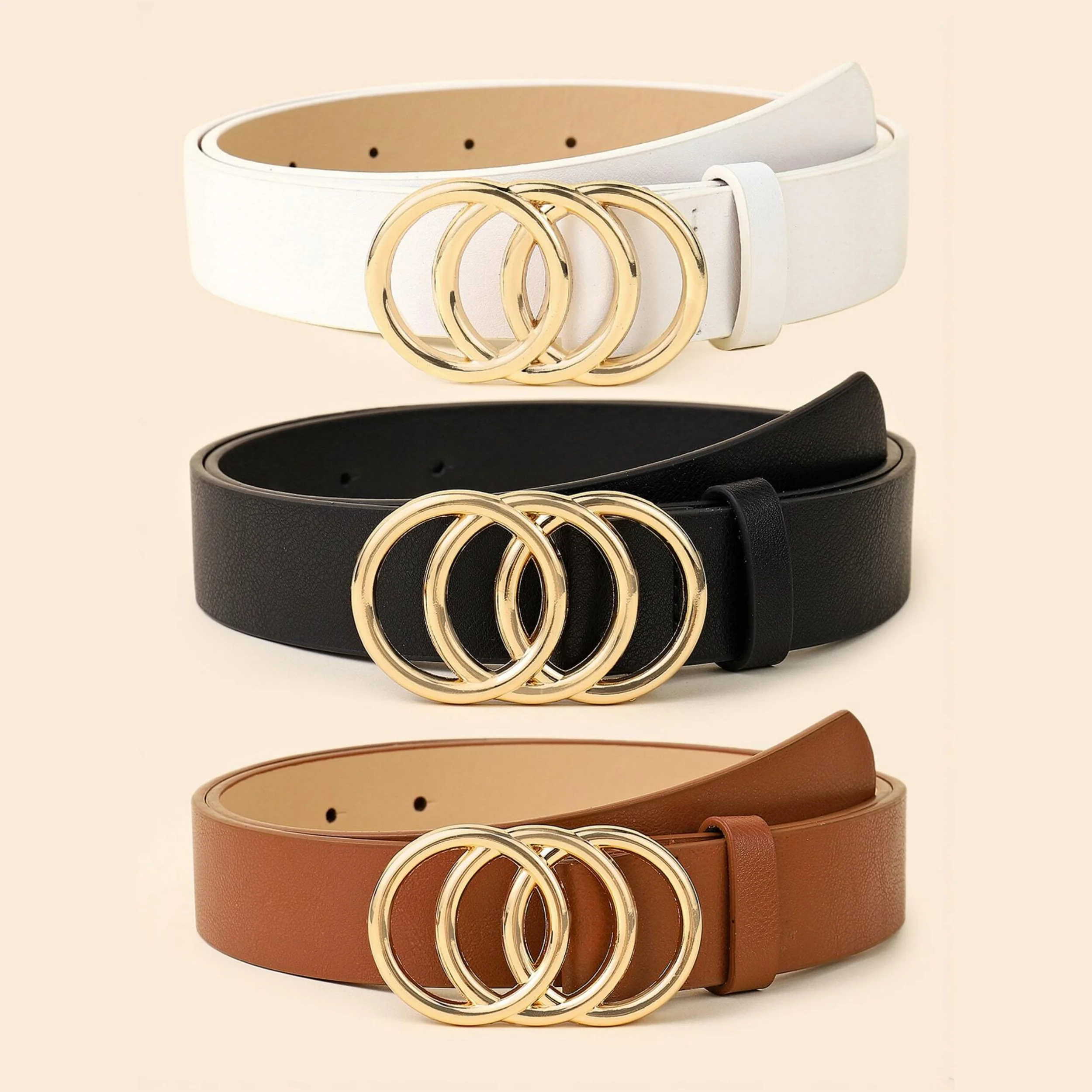 1 مجموعة 2/3 قطعة أحزمة نسائية متعددة الألوان متعددة الاستخدامات مع إبزيم دائري ثلاثي إكسسوارات جينز مناسبة للاستخدام اليومي