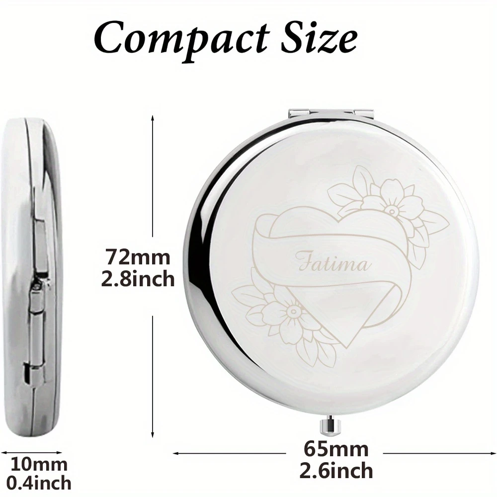 Personalized Name Compact Makeup Mirror with Flower, Ribbon & Heart, Gift for Sister, Friends, Holiday and Graduation Parties