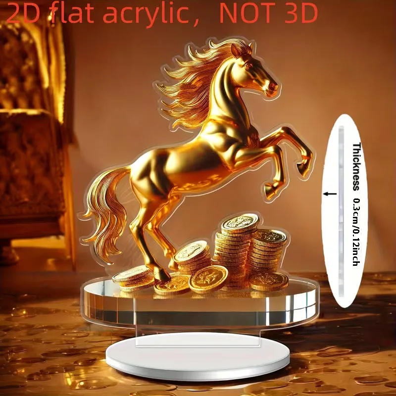 1 Bohemian-Style Acryl-Statue mit Pferdemotiv - Desktop-Kunstdekoration, Symbol für Reichtum und Wohlstand, Neujahrsgeschenke, 2D Flach – Detail 12