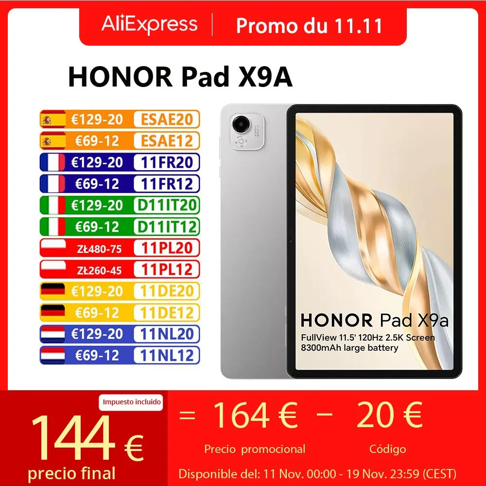 النسخة الأوروبية HONOR Pad X9A 11.5 "120 هرتز 2.5 كيلو عرض كامل سنابدراجون 685 جسم معدني نحيف تابلت واي فاي بطارية 8300 مللي أمبير في الساعة #1